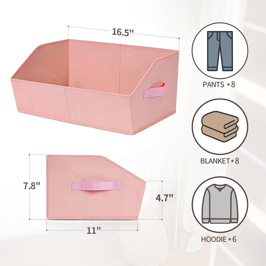 Homsorout Closet Baskets for Shelves Trapezoid - Decorative Storage Baskets with Handle, Closet Bins for Organization, Shelf Storage Bins for Clothes, Books, Home, Office, 8 Pack, Pink
