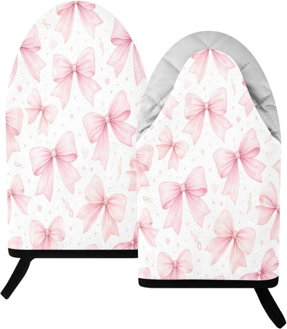 Watercolor Bows Pink Non-Slip Oven Mitts Set Heat Resistant Kitchen Gloves with Quilted Liner Cotton Machine Washable with Hanging Loop for Baking Grilling BBQ