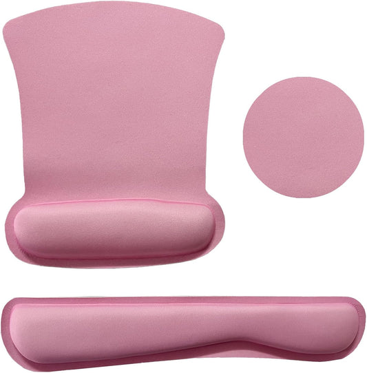Keyboard Wrist Rest Pad Mouse Pad with Wrist Support Set of 3, Gaming Mousepad with Non-Slip Rubber Base, Ergonomic Memory Foam Mouse Cushion Support for Home Office Laptop Computer, Pink