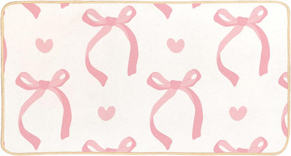 Pink Bow Welcome Mat Preppy Bath Mat Indoor Front Door Mats Coqquette Pink Kitchen Bathroom Doormat, Coquette Room Decor, Gifts for Women Teen Girls 30 x 16 Inch