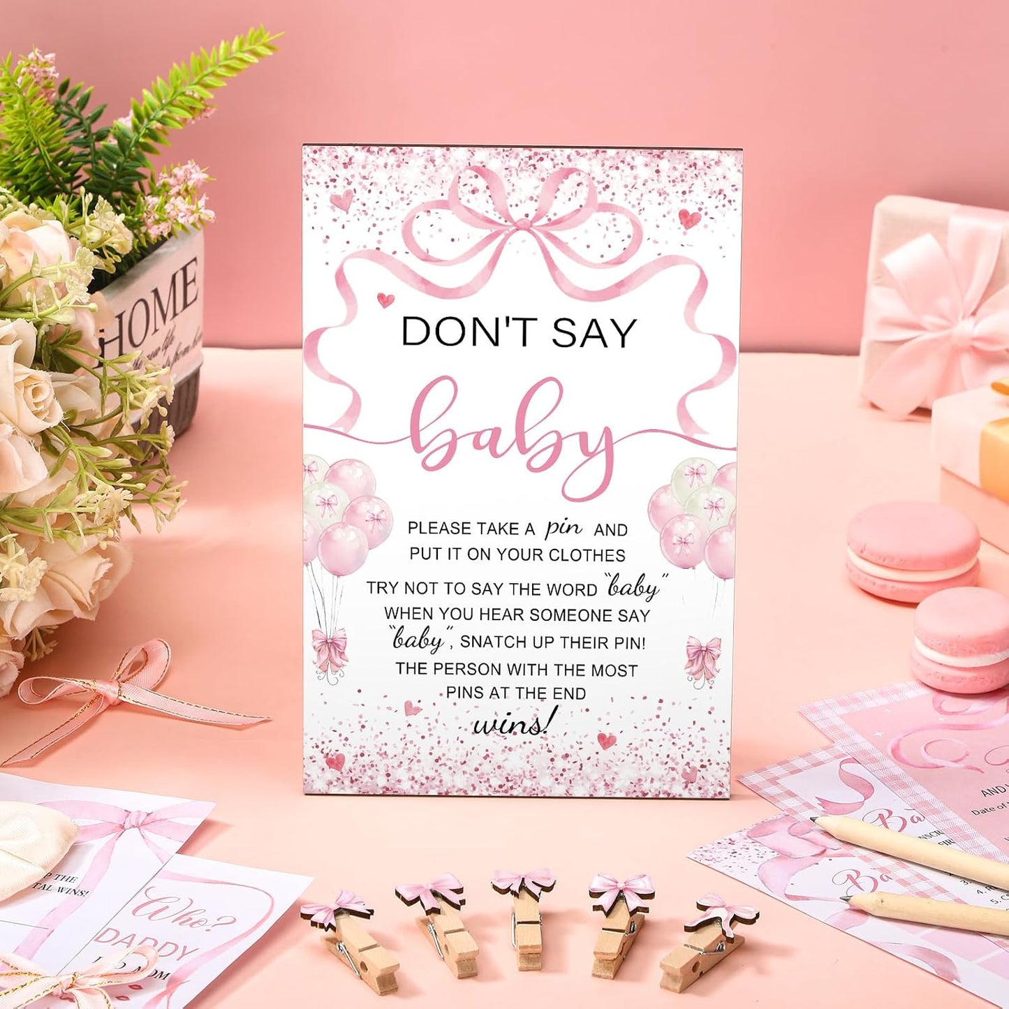 Patelai 321 Pcs Pink Bow Baby Shower Decorations Set 5 Games Include Pink Ribbon Baby Shower Bingo Word Scramble Description The Price Guess Don't Say The Word Sign for Coquette Bow Game Party Decor