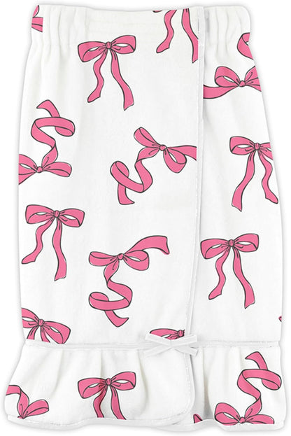 Bella Sleep + Spa Ultra Soft Plush Luxury Spa Shower Bath Wrap with Adjustable Closure, One Size, Pink Bows