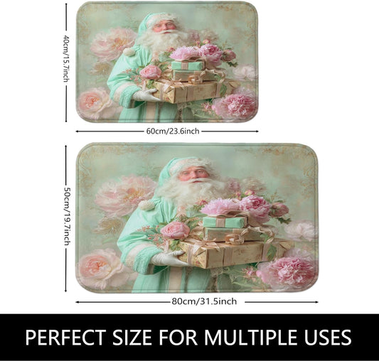 Vintage Floral Quick Dry Bath Mat, Pastel Peach Peonies Decorative Non Slip Shower Mat, Spring Holiday Washable Bath Rugs for Bathroom Toilet Restroom 20x32 Inch