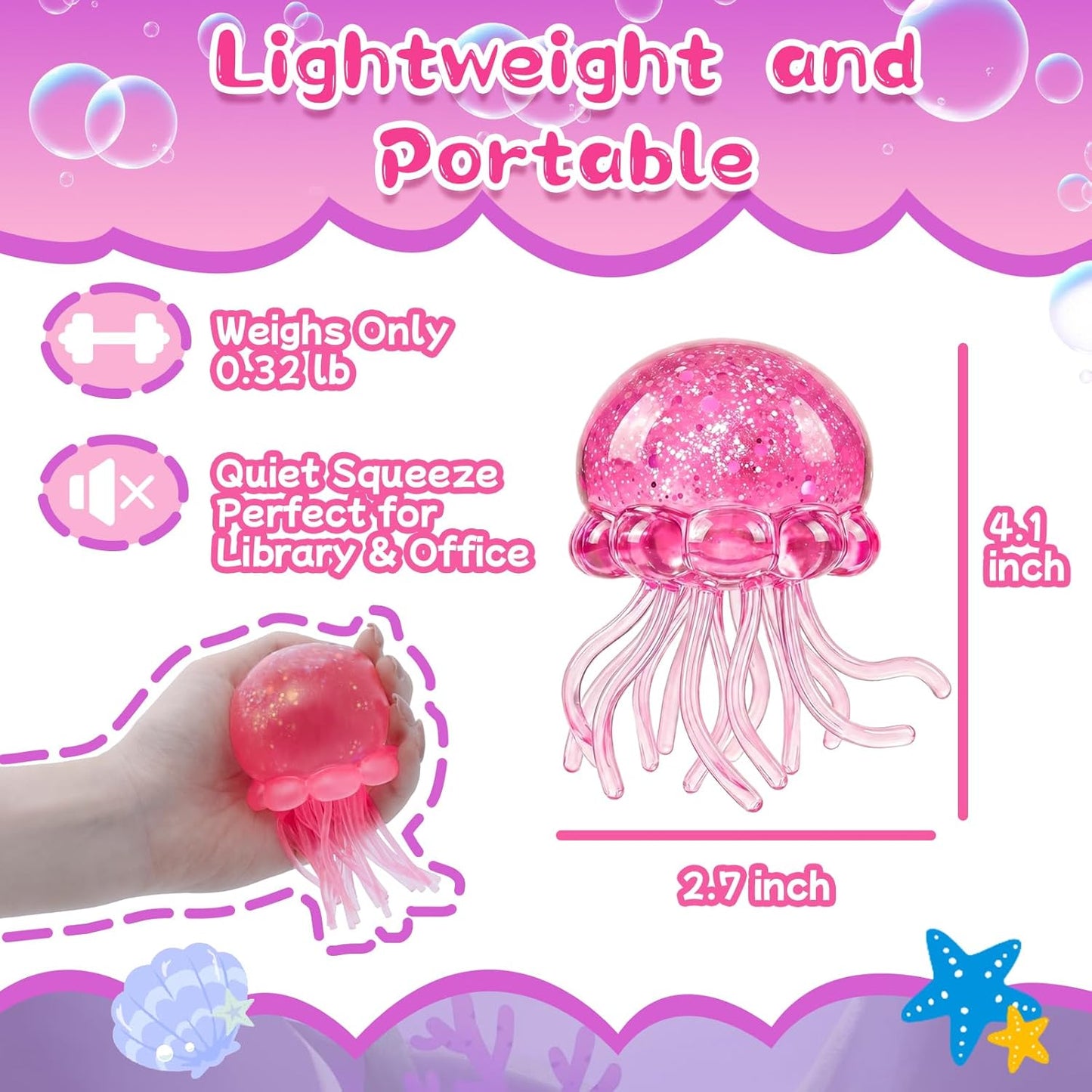 Jellyfish Squishy Squeeze Toys for Boys Girls, Ultra Soft Sensory Fidget Toys for Kids Adults, Slow Rise Stress Balls Stress Relief for Autism, Office Desk Toys Party Favors Birthday Gifts (Pink)