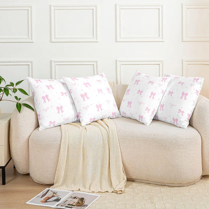 Feelyou Light Pink Bow Throw Pillow Covers Set of 2 Cute Princess Bowknot Cushion Case Kawaii Love Heart Pattern Decor Pillowcase Indoor Outdoor Super Soft 22 x 22-Inch
