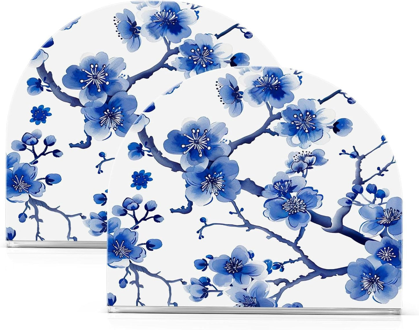 Blue Peach Blossom Kitchen Napkin Holders, Napkin Dispenser for Table, Kitchen Home Décor Paper Storage - 2 pcs