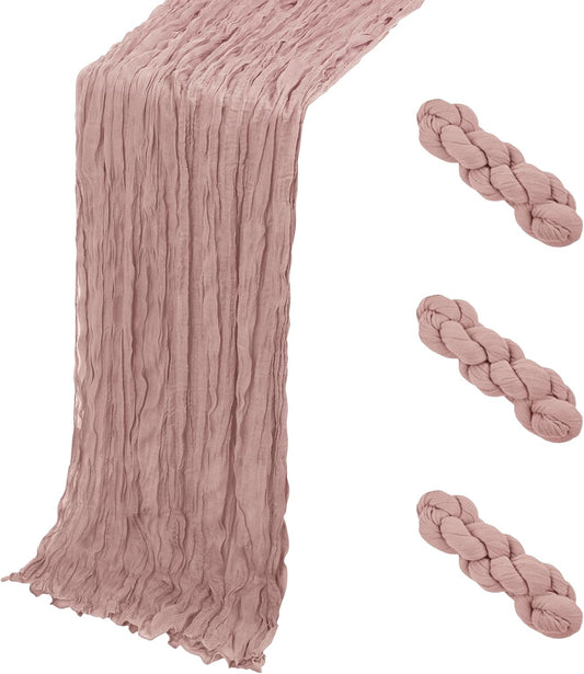 3 Pack Dusty Pink Cheesecloth Table Runner, 17 x 108 Inch, Gauze Cheese Cloth Table Runner Rustic Sheer Runner for Wedding Birthday Party Baby Shower Table Decor(Dusty Pink)
