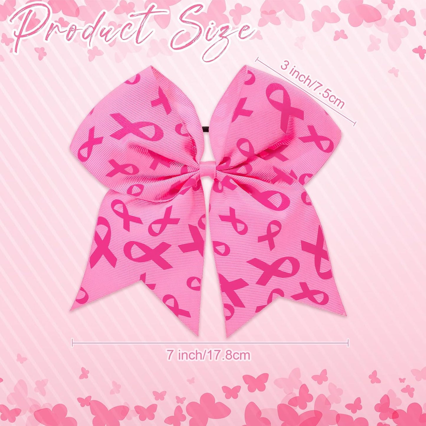 WILLBOND 10 Pieces 7 Inch Breast Cancer Awareness Large Cheer Hair Bows Ponytail Holder Elastic Cheerleader Bow Holder Ribbon Hair Band For Breast Cancer Month(Light Pink)