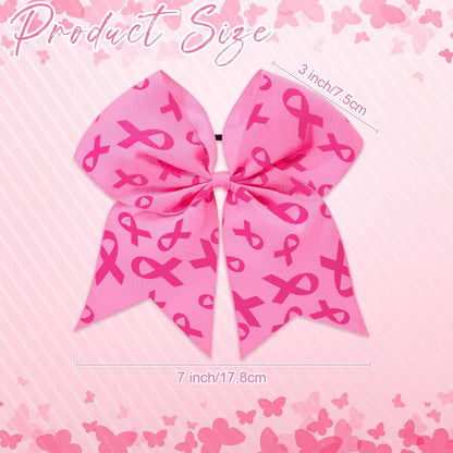 WILLBOND 10 Pieces 7 Inch Breast Cancer Awareness Large Cheer Hair Bows Ponytail Holder Elastic Cheerleader Bow Holder Ribbon Hair Band For Breast Cancer Month(Light Pink)