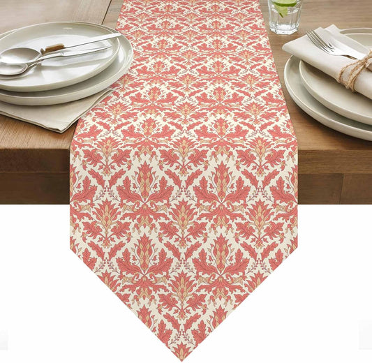 Vandarllin Table Runners 13x72 Inches Long, Pink Baroque Pattern Table Runner Cotton Linen Vintage European Style Dresser Scarf Party Decorations for Kitchen Home Dining Indoor Outdoor