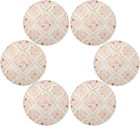 Rosette Pattern Peach Gold Floral Round Reversible placemats Heat Resistant Waterproof Set of 6 placemats for Dining Table 15.4x15.4in