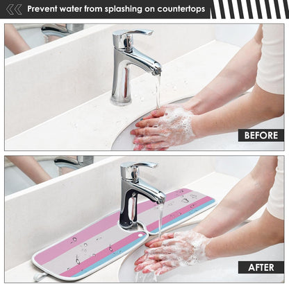 faucet mat with for kitchen sink Prevents Moisture hangable mats for kitchen sink for Kitchen Bathrooms 30”--Pink and Light Blue Straight Stripe Pattern