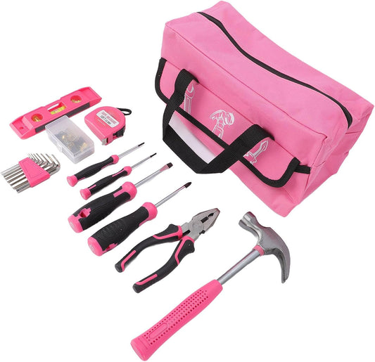 Greensen 18 Piece Pink Tool Set for Women Home Repair with Carbon Steel Tools Ergonomic Handles Portable Case Beginner Complete Hand Tools Kit Household Maintenance DIY Projects (18Pcs)