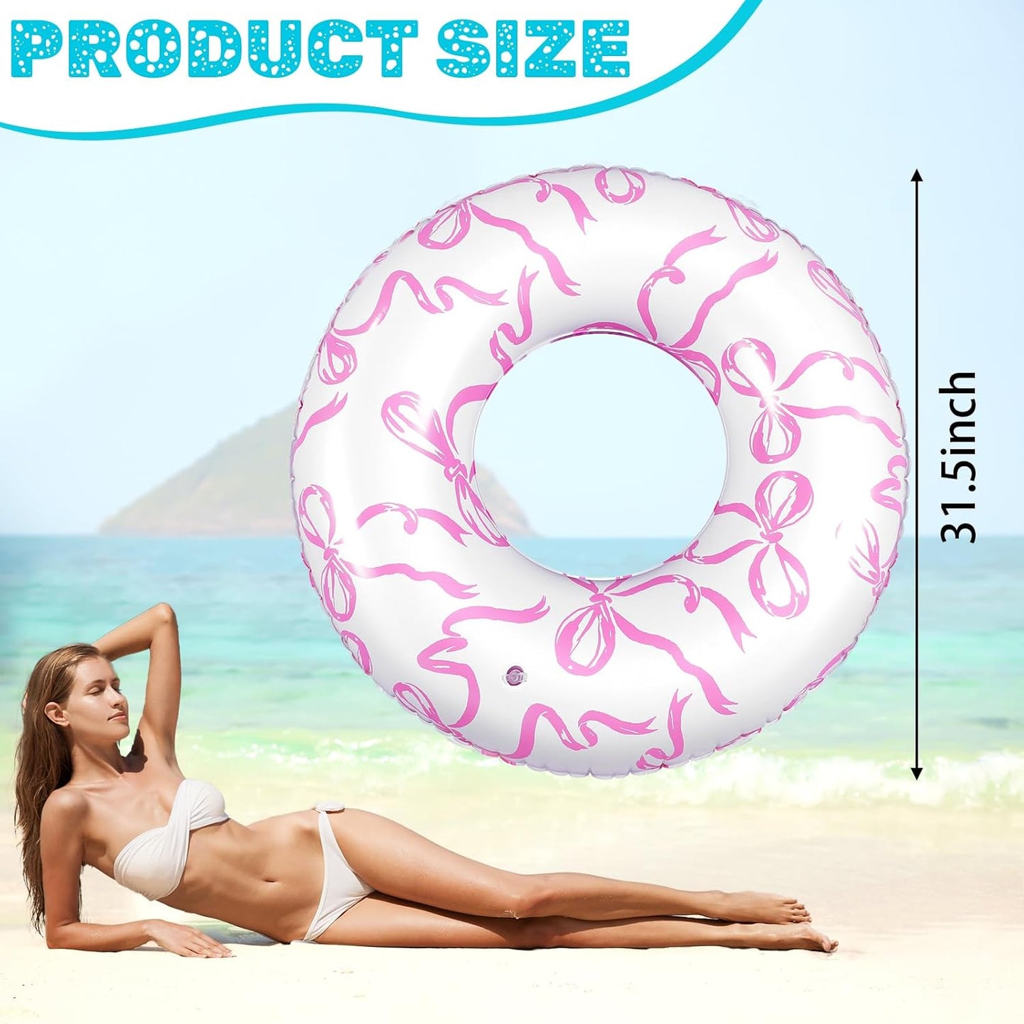 Hollowfly 3 Pcs 31.5'' Pink Bow Inflatable Pool Floats Plaything Pool Swim Tubes Rings Cute Coquette Inflation Swimming Ring Party Floaties for Summer Beach Preppy Party Supplies