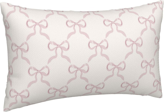 Pink Bow Pillow Covers Cream Ribbon Bow Decorative Throw Pillows Covers 12x20 Inch Set of 2 Bowknot Lumbar Pillow Cover Cushion Cover for Couch Sofa Bedroom
