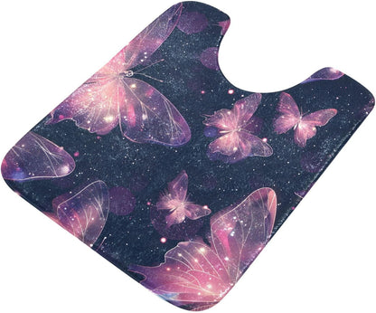 ALAZA Light-Pink Butterfly Starry U Shape Toilet Bath Mat for Bathroom Contour Rug Carpet, Fluffy & Absorbent Fluffy Absorbent & Machine Washable