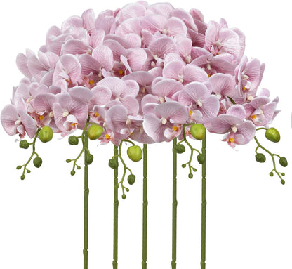 IPOPU Dusty Pink Flowers Glitter Artificial Orchids Flowers 5PCS Faux Orchid Stems Phalaenopsis Branches Floral Centerpieces for Tables Wedding Decorations for Reception (Dusty Pink)