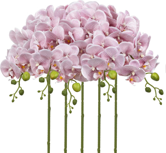 IPOPU Dusty Pink Flowers Glitter Artificial Orchids Flowers 5PCS Faux Orchid Stems Phalaenopsis Branches Floral Centerpieces for Tables Wedding Decorations for Reception (Dusty Pink)