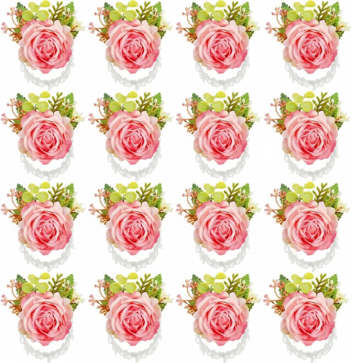 Sherr 24 Pcs Wedding Rose Wrist Corsage Wristlet Band for Bridal Bridesmaid Women Flowers Bracelets Decor Wedding Artificial Flowers for Party Prom Homecoming (Peach Pink)