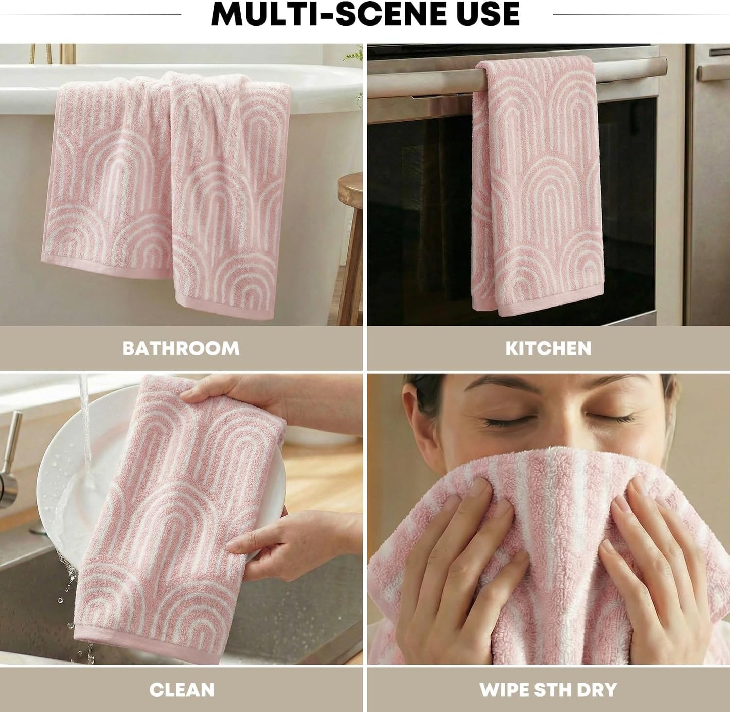 Artoid Mode 1 Pc Beige Pink Arched Stripes Jacquard Hand Towels for Bathroom, 100% Cotton Soft Absorbent Bathroom Decor Towels, 13.7 x 29.5 Inch