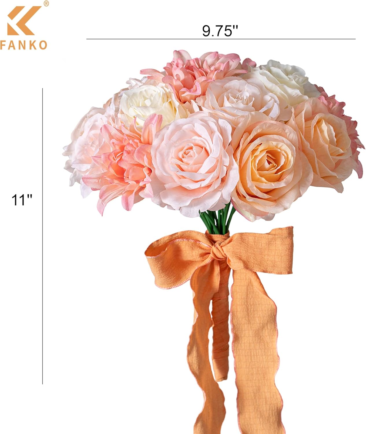 FANKO Artificial Flowers for DIY, Cream Peach Blush Pink Faux Flowers Bouquet, Fake Rose Silk Flowers for Vase, Home Decor, Garland, Wedding, Birthday, Party, Romantic Celebration