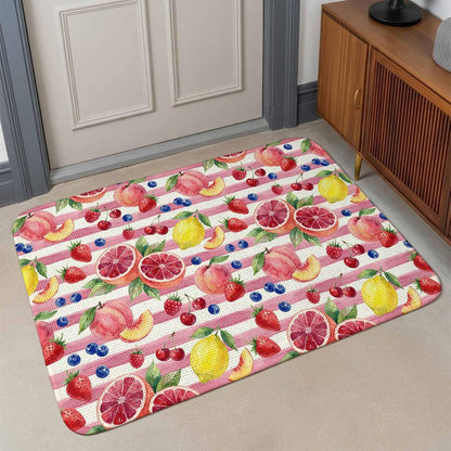 Summer Peach Lemon Grapefruit Doormat 20"x31",Absorbent Front Door Mat Non Slip Welcome Mat, Blueberry Strawberry Pink Stripe Indoor Mats Entryway Rug for Bedroom Kitchen Bathroom