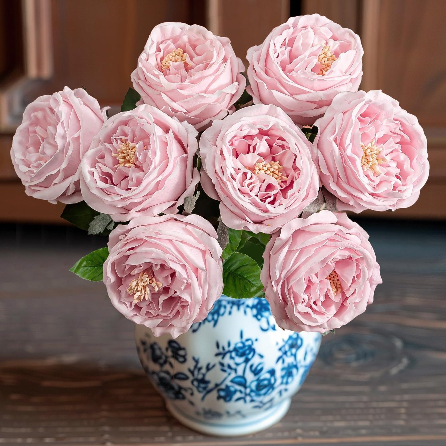 4 Pcs Real Touch Peonies Artificial Flowers, 3.5'' Big Bloom Austin Rose Peony Latex Fake Flower with Stems for Wedding Bouquet Party Valentines Arrangement Home Kitchen (Light Pink)