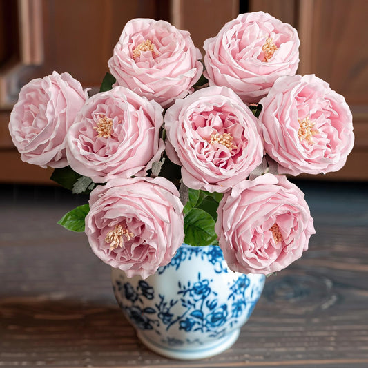 4 Pcs Real Touch Peonies Artificial Flowers, 3.5'' Big Bloom Austin Rose Peony Latex Fake Flower with Stems for Wedding Bouquet Party Valentines Arrangement Home Kitchen (Light Pink)