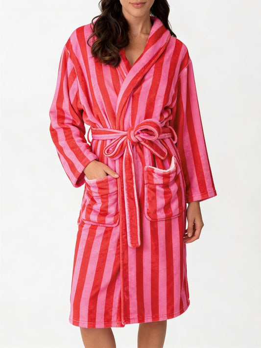 Christmas Fuzzy Fleece Robes for Women Cozy Plush Bathrobe Shawl Collar Warm Winter Short Robes with Belt Pockets