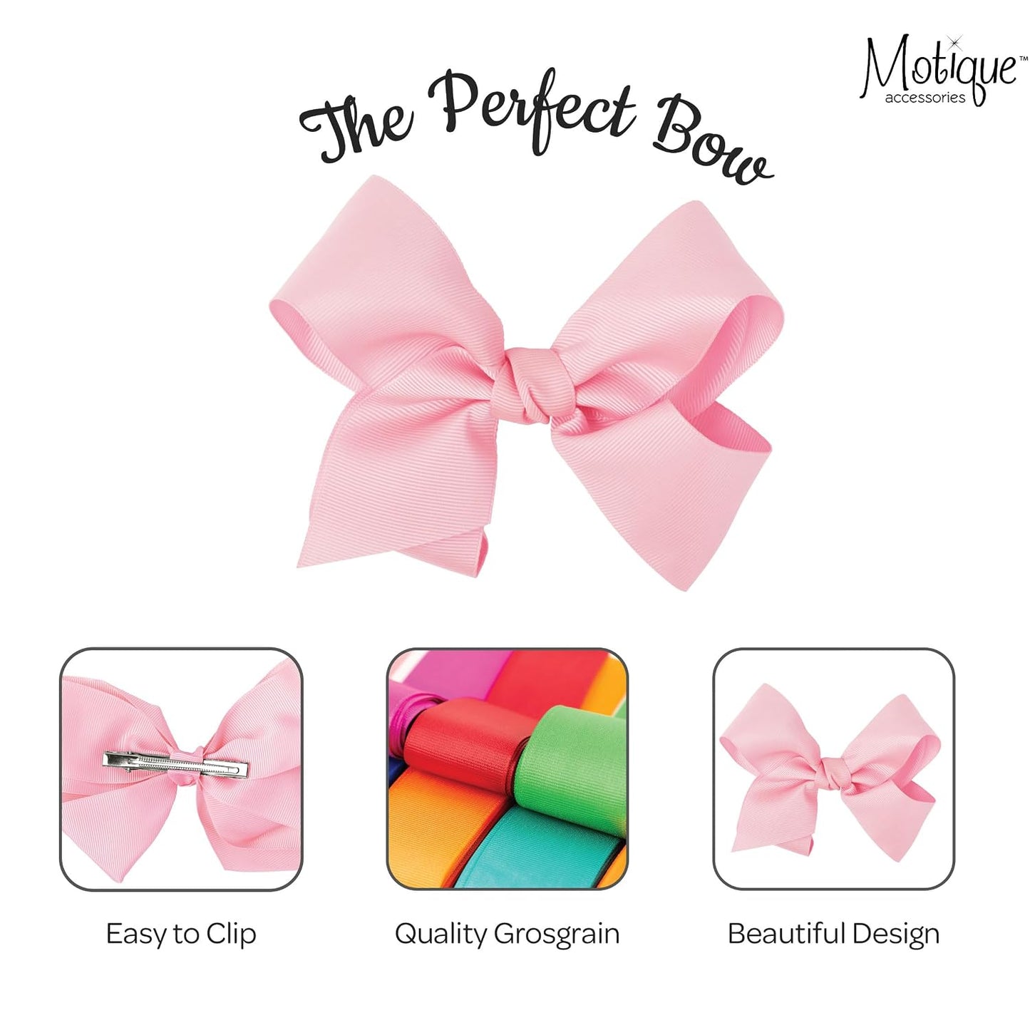 5.5 Inch Grosgrain Hair Bow Clip For Women And Girls (Light Pink)