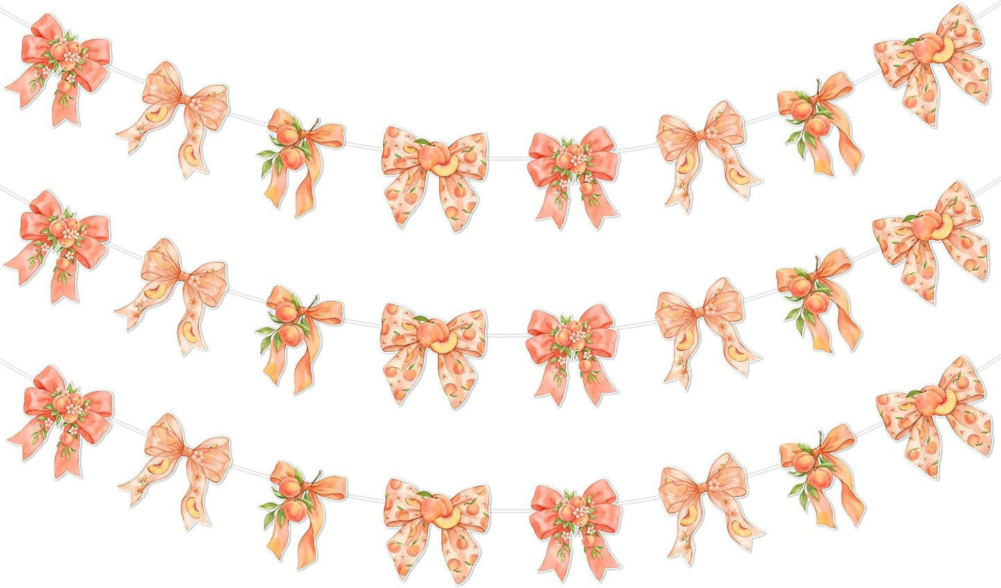 TWO WILD Bow Peach Party Decorations Garland Set for Girls Birthday Party or Baby Shower Decor, 3pcs Fruits Theme Hanging Banner for Entryway, Dessert Table, Photo Wall Decor Display Area