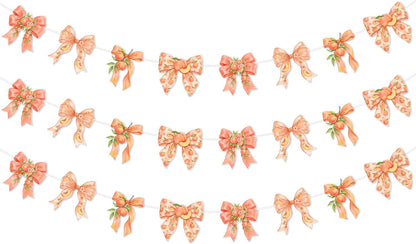 TWO WILD Bow Peach Party Decorations Garland Set for Girls Birthday Party or Baby Shower Decor, 3pcs Fruits Theme Hanging Banner for Entryway, Dessert Table, Photo Wall Decor Display Area