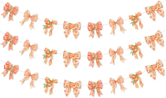 TWO WILD Bow Peach Party Decorations Garland Set for Girls Birthday Party or Baby Shower Decor, 3pcs Fruits Theme Hanging Banner for Entryway, Dessert Table, Photo Wall Decor Display Area