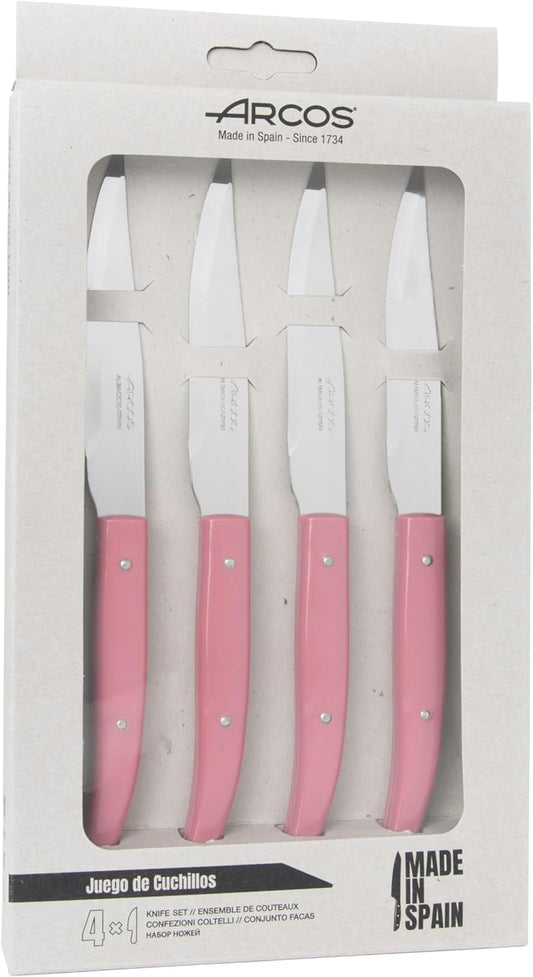 Arcos Table Knives - Steak Knives Set 4 pieces - Blade Nitrum Stainless Steel 4" / 110 mm - Smooth Edge - Polypropylene Handle - Pink Color