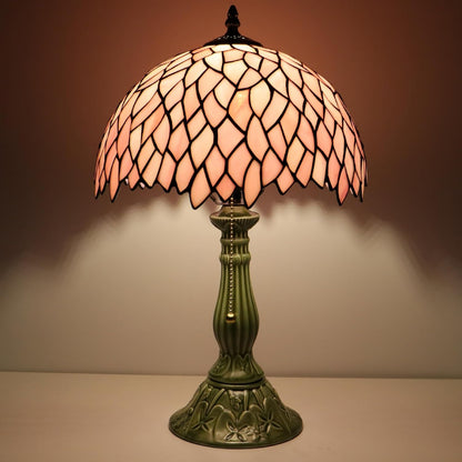 Tiffany Lamp Stained Glass Table Lamps Pink Leaf Style Desk Lamp12X12X18.5 Inch Bronze Ceramic Base Reading Light Suitable for Bedside Bedroom Living Room Dining Room Office