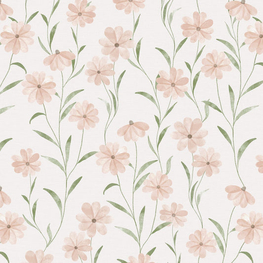 Pink Floral Wallpaper Peel and Stick Daisy Wallpaper Textured Boho Contact Paper Removable Vintage Stick on Self Adhesive for Bedroom Bathroom Cabinets, Pink Green, 17.3 x 118 inch
