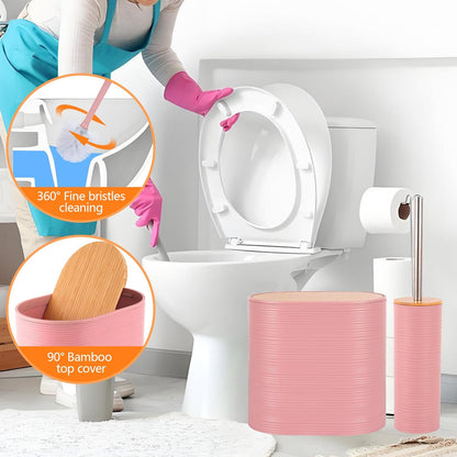 Bathroom Accessory Set,10 PCS Pink Bathroom Accessories Set with Trash Can, Toothbrush Holder, Soap Dispenser, Toothbrush Cup, Vanity Tray, Soap Dish, Toilet Brush, Qtip Holders
