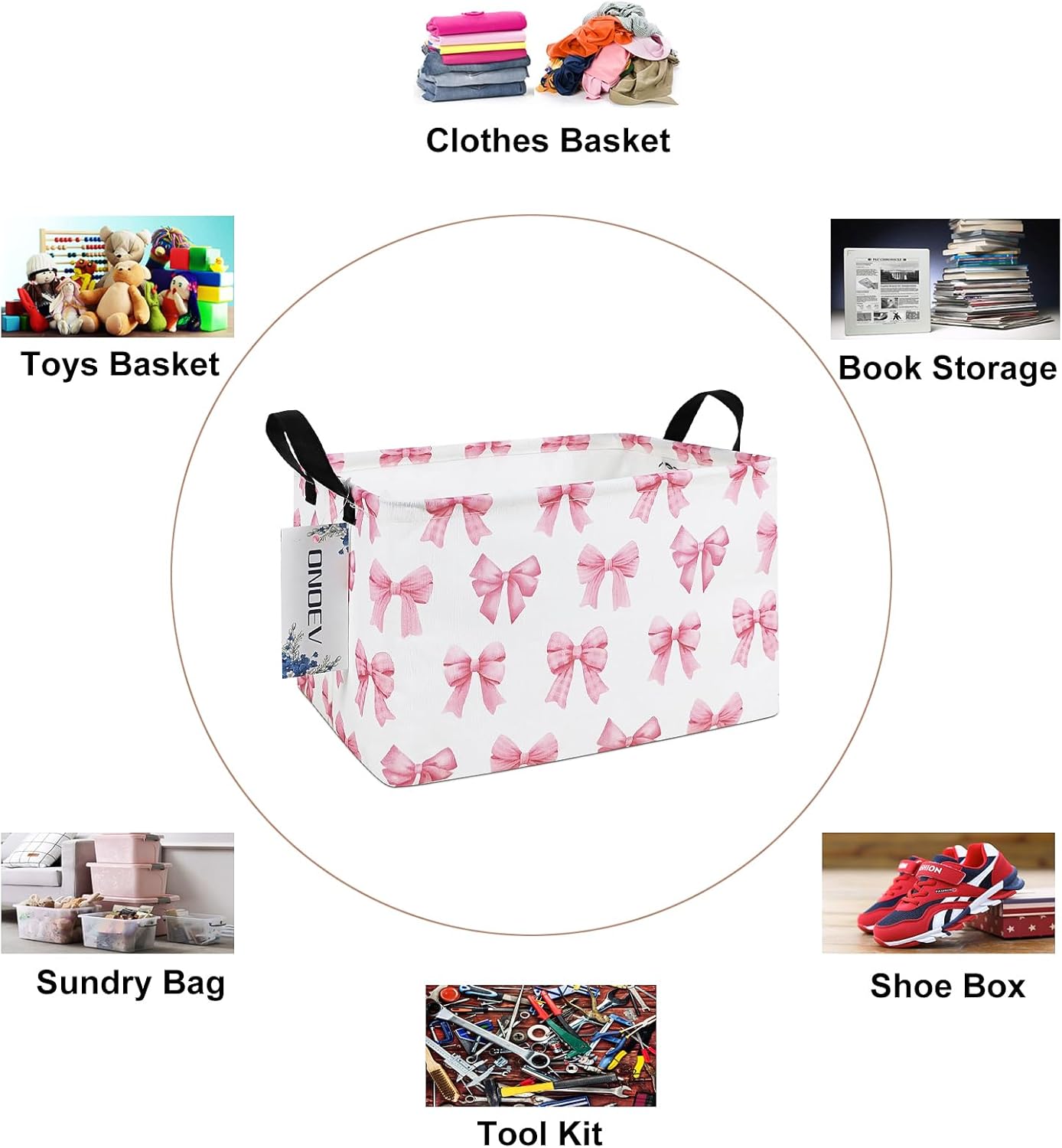 Rectangular Pink Bow Storage Basket,Collapsible Storage Bin for Nursery,Cute Bow Toy Storage Organizer for Kids Girls,for Home,Bedroom,Playroom,Closet,New Parent Gift(Pink Knot)
