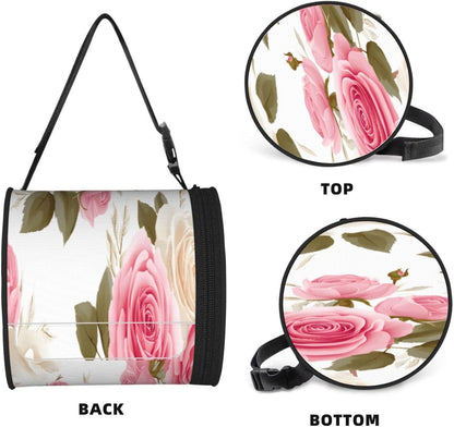 Oxford Cylinder Tissue Holder, Round Tissue Container Pink White Rose Flower - 6.3''X6.3'' Portable Toilet Paper Roll Cover Tissue Box for Home Car Camping Office Travel