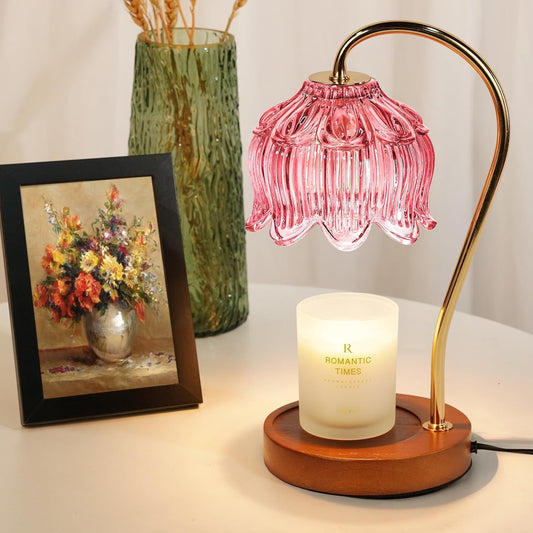 Funistree Flower Candle Warmer Lamp with Timer, Dimmable Candle Lamp Warmer, Christmas Birthday Gifts for Women Mom Her, House Warming for Home Decor, Lotus Wax Warmer for Yankee Candles-Pink Lily
