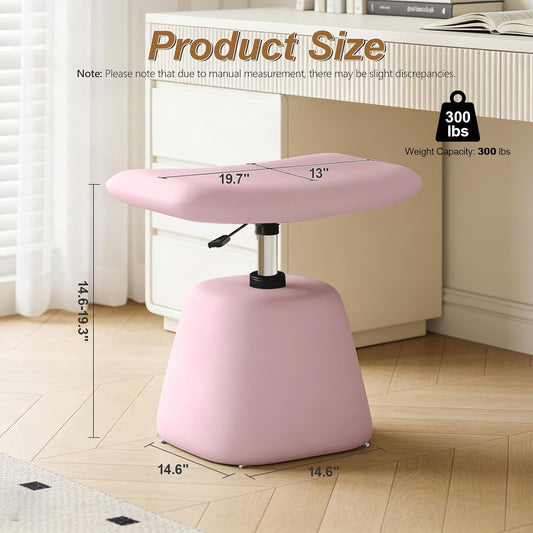 JPBSTO Small Ottoman Footrest, Modern Vanity Stool Chair Adjustable Height, Upholstered Ottoman with Soft Padded Seat Under Desk for Living Room, Vanity, Entryway, Bedroom (Pink, W-Ottoman)