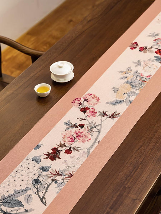Blush Pink Tassel Table Runner 13x72 Inch Thick Cotton Linen Boho Farmhouse Dining Kitchen Coffee Table Decor Floral Garden Long Rustic Macrame Burlap Table Decoration for Living Room