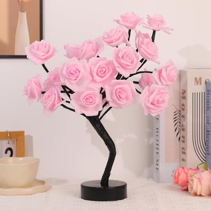 Drawelry Rose Flower Tree Lamp - LED Rose Tree Table Lamp USB/Battery Powered Artificial Bonsai Flower Night Light for Bedroom Living Room Party Wedding Birthday Decor (Pink)