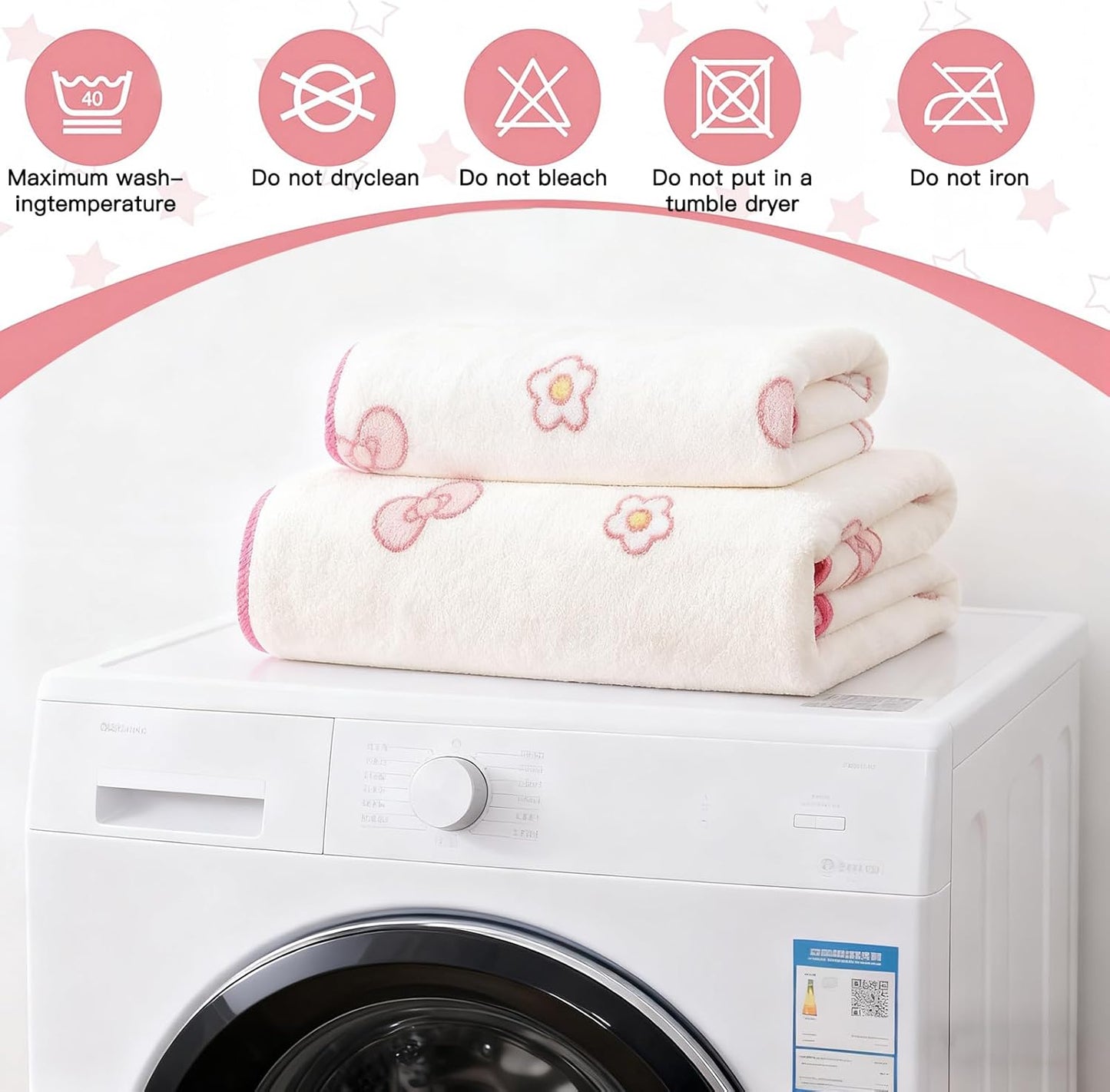 Pink Bath Towels,Soft, Absorbent and Quick Drying Microfiber Bath Towels Set of 2 ，27.5x55 inch Bow Patterned Bath Towel and 13.7x29.5 inch Hand Towel, Suitable for bathrooms, Gyms, Swimming Pools