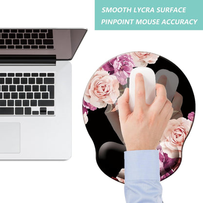 Mouse Pad with Wrist Support, Ergonomic Mouse Pad with Memory Foam Wrist Rest Cushion, Non-Slip Rubber Base Gaming Mice Pad for Home Office Computer Laptop, Flowers Pink