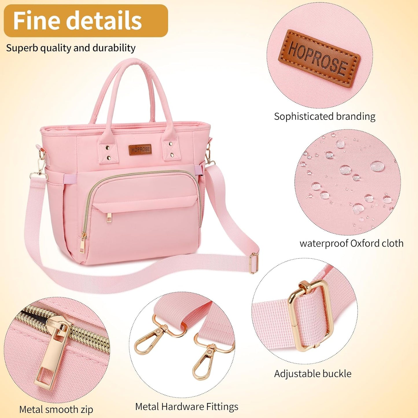 Lunch Bag Lunch Box Women Insulated Cooler Bag for Work, Large Lunchbox for Adult, Leakproof Womens Lunch Tote Bags with Shoulder Strap for Travel, Picnic, Pink