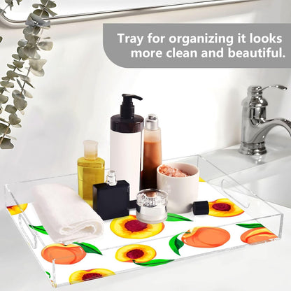 Peaches Serving Tray, 15.7x11.8 Inches Decorative Acrylic Tray with Handles for Breakfast, Coffee Table, Bathroom Organizer, Storage Tray