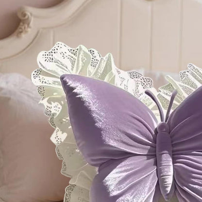 Butterfly Throw Pillow with Lace Edge, 20 inch Velvet Butterfly Decorative Pillow, Animal Pillow for Couch Living Room Bed,Home Decor, Office Chair, Car Seat (Pink)