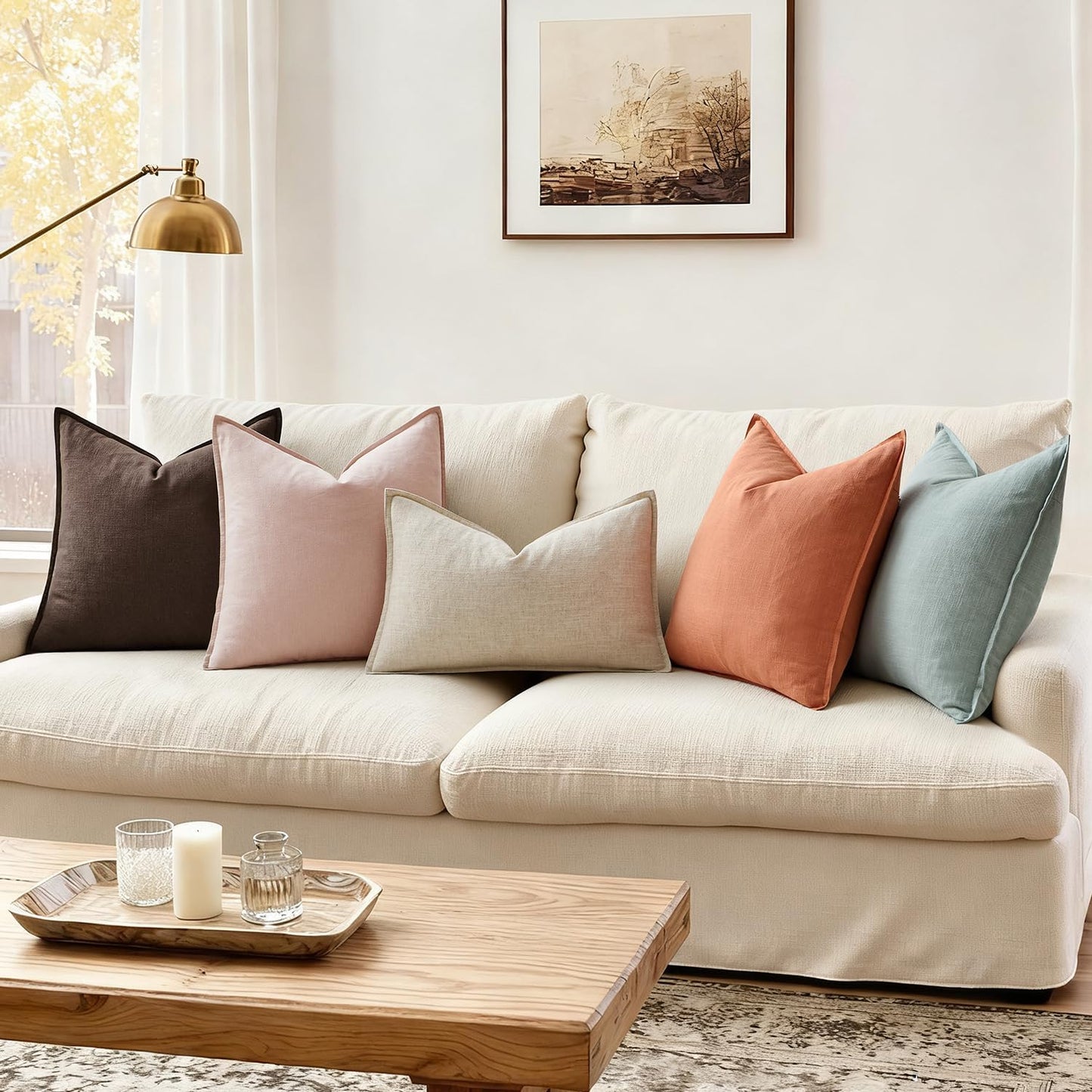 ANRODUO Pack of 2 Decorative Linen Pillow Covers Light Pink Neutral Farmhouse Boho Soild Cushion Case Soft Accent Pillowcase for Couch Sofa Bedroom Living Room Summer Home Decor 18 x 18 Inch