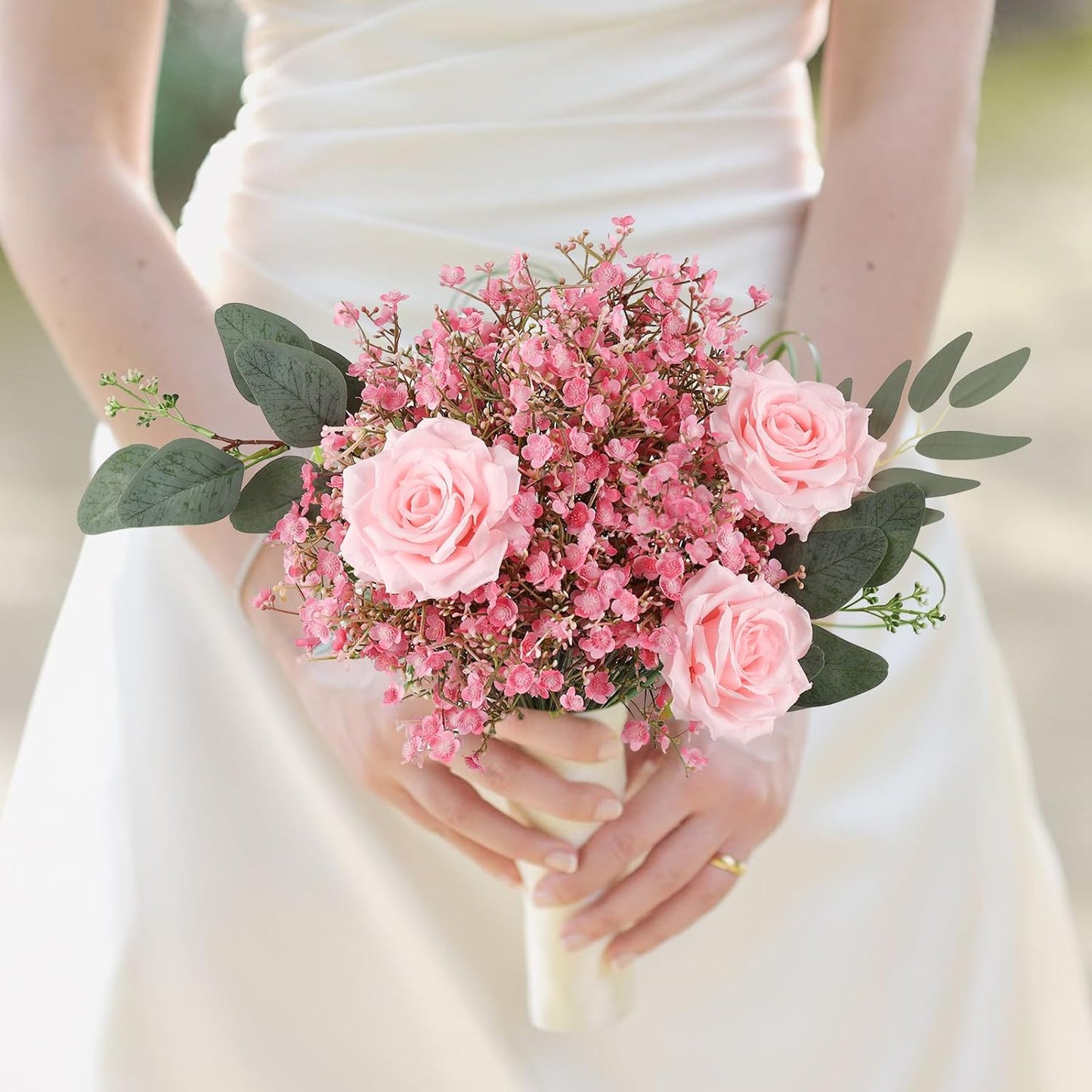 N&T NIETING 6Pcs Babys Breath Artificial Flowers,Real Touch Fake Cherry Blossom Pink Flowers Faux Flowers Bouquets for Vase Home Office Wedding Spring Indoor Outdoor Centerpiece Table Decorations